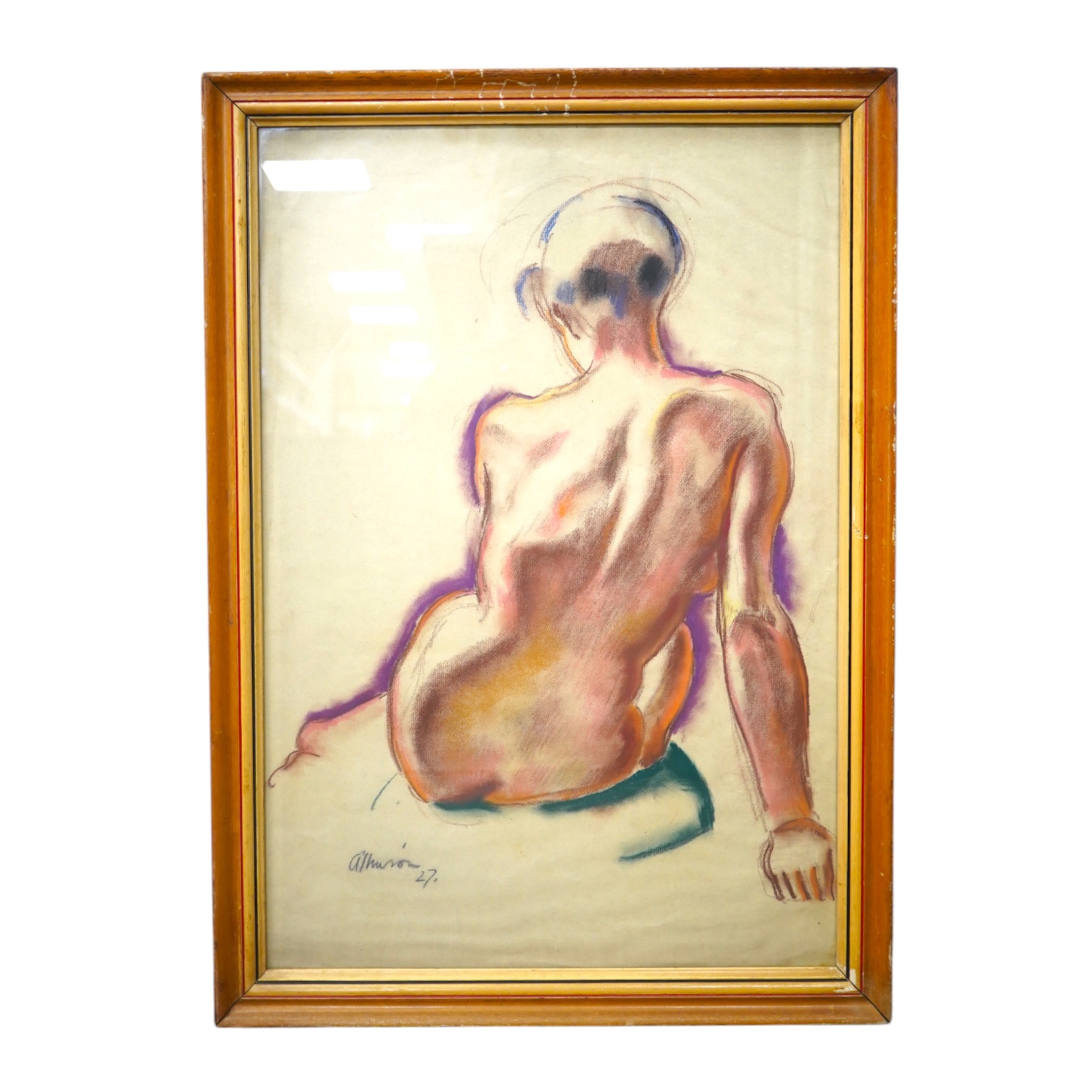 Adrian Paul Allinson ROI (1890-1959), pastel, Study of a nude woman, signed and dated '27, 58 x 39cm. Condition - fair